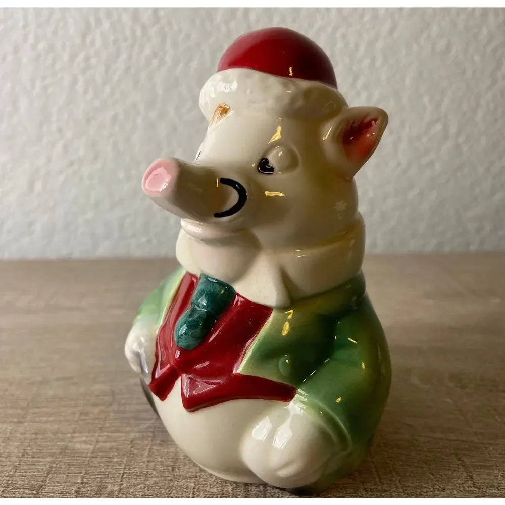 Vintage Salt Pepper Shakers Warthog Santa Claus Hat Christmas